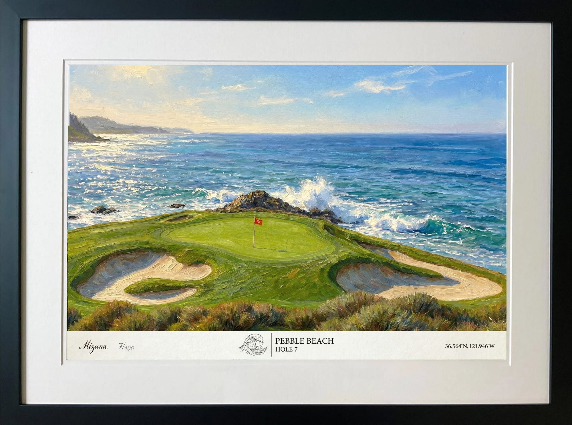Pebble Beach, Hole 7, framed golf artwork